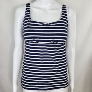 Lands End Swim TANKINI TOP Womens Size 8 Navy Blue White Stripe Underwire Padded